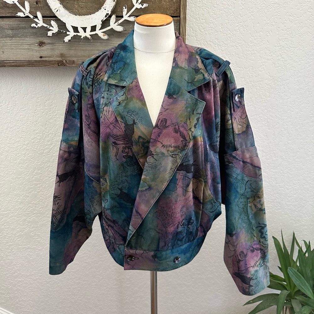 VTG City Girl Sport Multicolor Abstract Pattern Bomber Jacket ladies S/M?‎